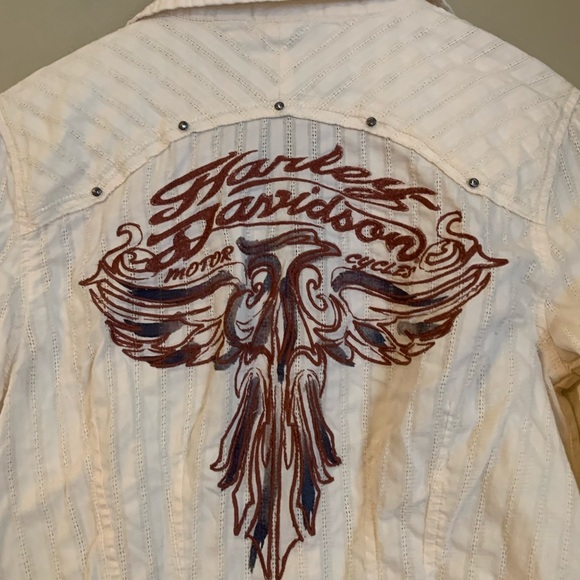 Vintage Harley Davidson Women’s Embroidered Snap Button Blouse Size medium?Cream - Picture 7 of 9